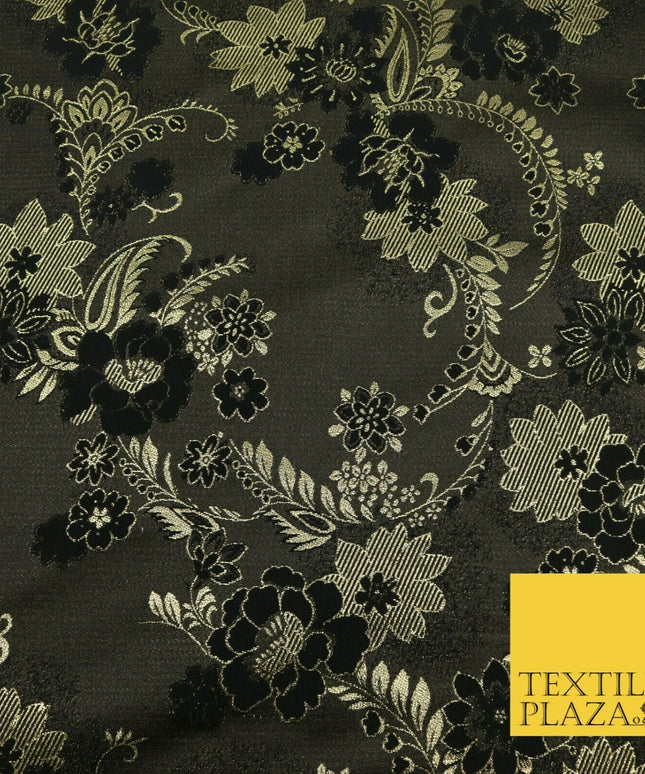 BLACK GOLD Ornate Floral Brocade Dress Fabric Metallic Woven Fancy 1531
