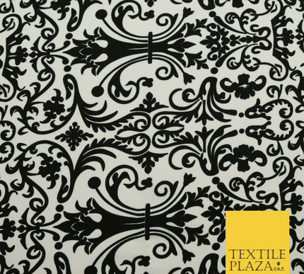 Black & White Ornate Damask Swirl Tribal Bi-Stretch Fabric Uniform Skirts 1529