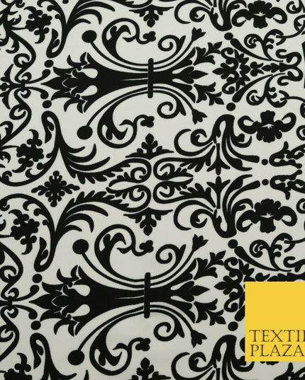 Black & White Ornate Damask Swirl Tribal Bi-Stretch Fabric Uniform Skirts 1529