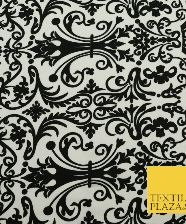 Black & White Ornate Damask Swirl Tribal Bi-Stretch Fabric Uniform Skirts 1529