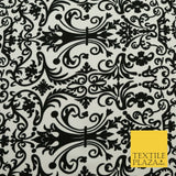 Black & White Ornate Damask Swirl Tribal Bi-Stretch Fabric Uniform Skirts 1529