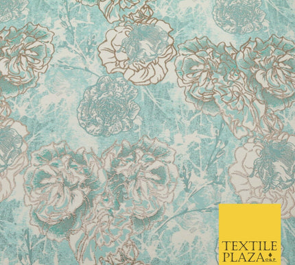 SEA GREEN BLUE Mix Rose Cluster Brocade Dress Fabric Metallic Woven Fancy 1533