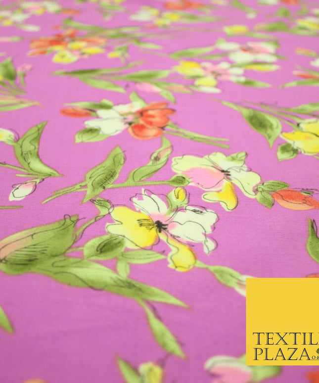 John Kaldor Baby Pink Large Floral Leafy Premium Georgette Dress Fabric 2630