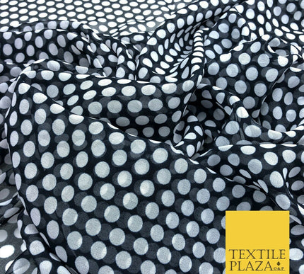 Ink Navy White Small Spotted Polka Dot Georgette Dress Craft Fabric 44" 1313