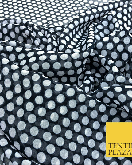 Ink Navy White Small Spotted Polka Dot Georgette Dress Craft Fabric 44" 1313
