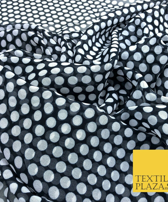 Ink Navy White Small Spotted Polka Dot Georgette Dress Craft Fabric 44" 1313