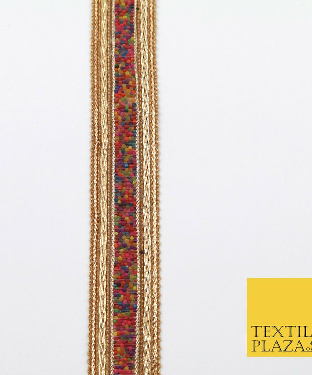 Gold Colourful Beaded River Trimming Border Ribbon Ethnic Trim Lace X281