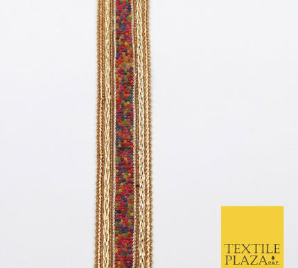Gold Colourful Beaded River Trimming Border Ribbon Ethnic Trim Lace X281