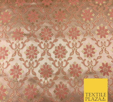 Luxury PEACH Ornate Vintage Satin Jacquard Fabric Fancy Waistcoats Jackets LA868