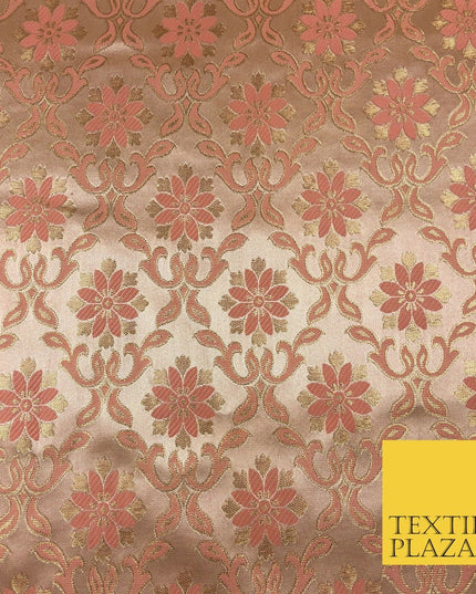 Luxury PEACH Ornate Vintage Satin Jacquard Fabric Fancy Waistcoats Jackets LA868