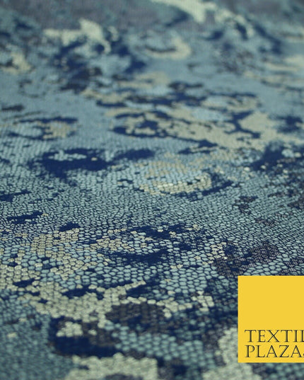 Navy Blue Pixel Beehive Snake Grid Metallic Brocade Jacquard Dress Fabric 2647