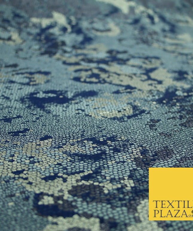 Navy Blue Pixel Beehive Snake Grid Metallic Brocade Jacquard Dress Fabric 2647