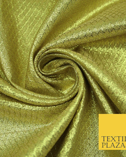 Gold Diamond Pattern Shimmer Metallic Foil Shiny LAME Banarsi Dress Fabric 2277