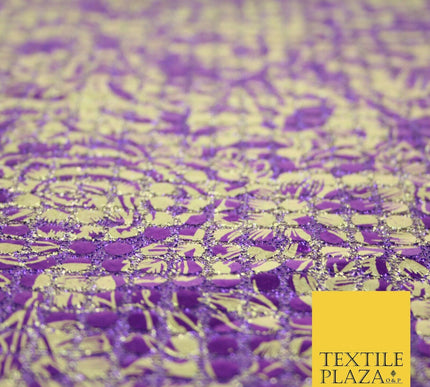 Purple Floral Print 5mm Sequin Hologram Stretch Fabric Shiny Dress Dance 2268