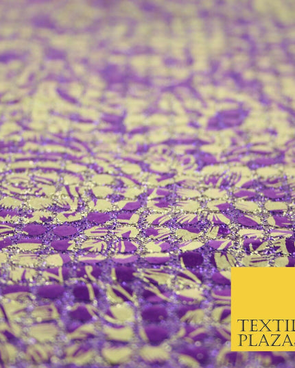 Purple Floral Print 5mm Sequin Hologram Stretch Fabric Shiny Dress Dance 2268