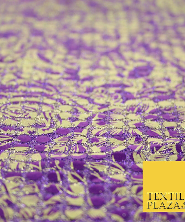 Purple Floral Print 5mm Sequin Hologram Stretch Fabric Shiny Dress Dance 2268