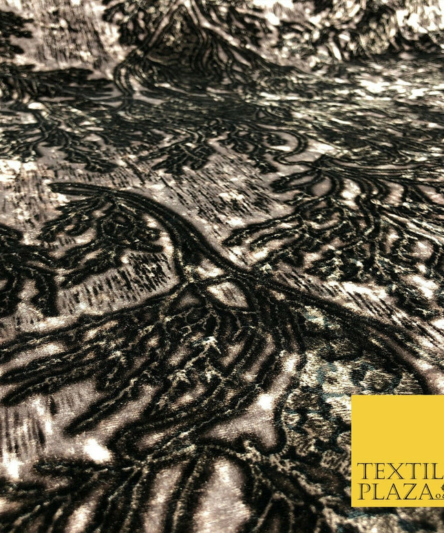 Beige Stone Abstract Branch Leaves Printed Soft Velvet Dress Fabric Craft Q1308