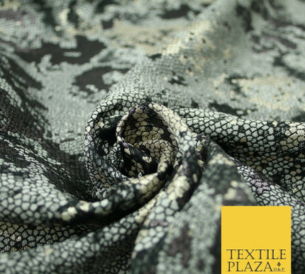 Black Grey Floral Pixel Beehive Snake Metallic Brocade Jacquard Dress Fabric2648