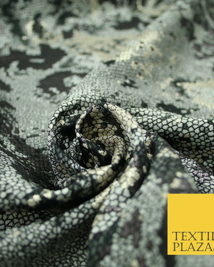 Black Grey Floral Pixel Beehive Snake Metallic Brocade Jacquard Dress Fabric2648