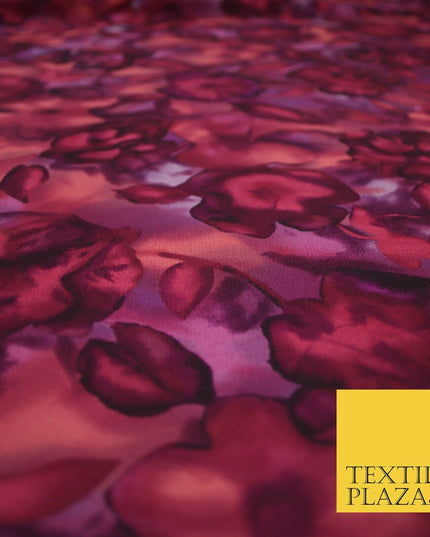 John Kaldor Abstract Watercolour Plum Floral Premium Georgette Dress Fabric 2629