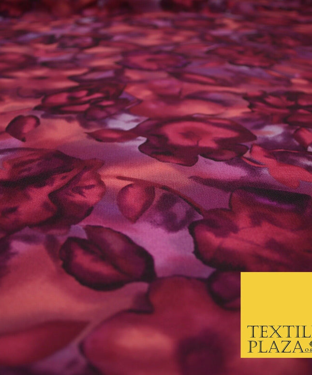 John Kaldor Abstract Watercolour Plum Floral Premium Georgette Dress Fabric 2629