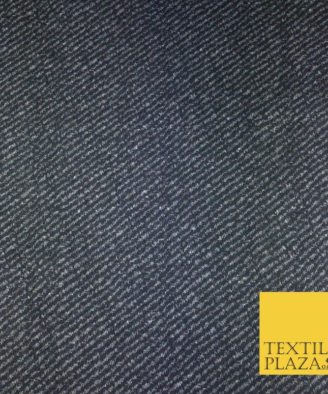 Navy Grey Animal Fine Stripe Premium Polyester Wool Fabric Soft Craft Dress Q969