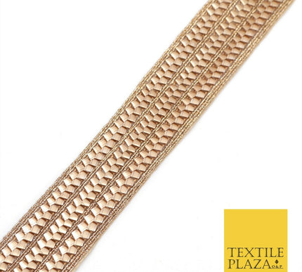 Rose Gold Triple Metal Crush Trimming Border Ribbon Indian Ethnic Trim X287