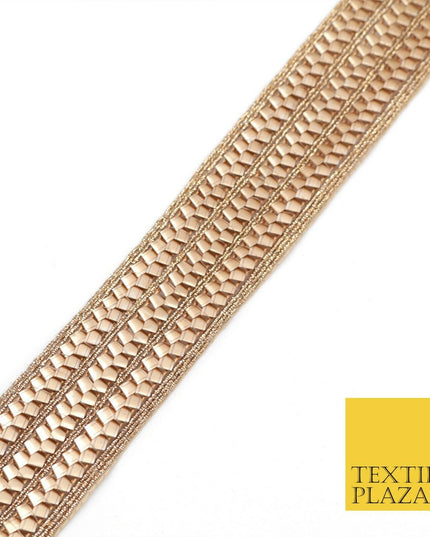 Rose Gold Triple Metal Crush Trimming Border Ribbon Indian Ethnic Trim X287
