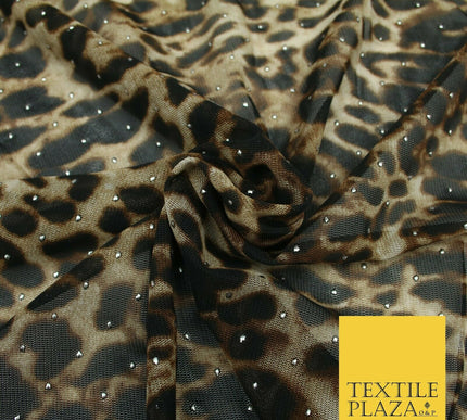 Leopard Digital Print Metallic Dot Jersey Power Net Dress Fabric Stretch 1924