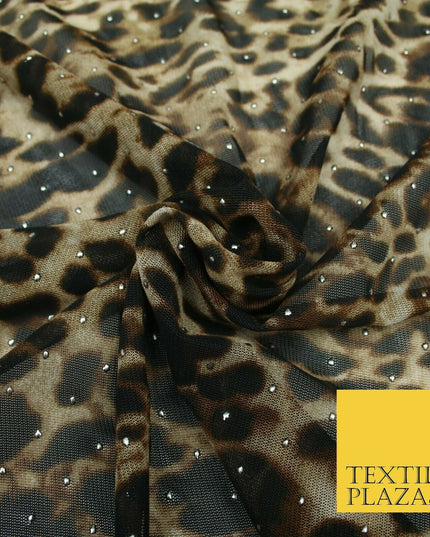 Leopard Digital Print Metallic Dot Jersey Power Net Dress Fabric Stretch 1924