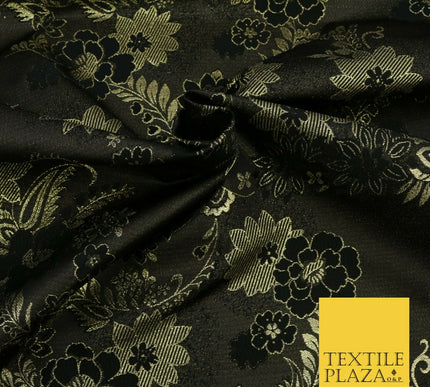 BLACK GOLD Ornate Floral Brocade Dress Fabric Metallic Woven Fancy 1531