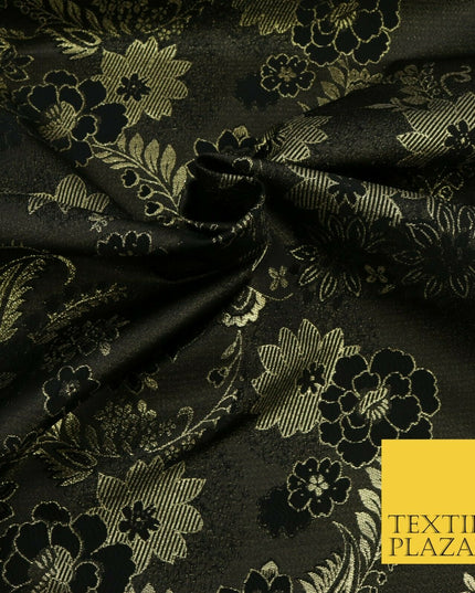 BLACK GOLD Ornate Floral Brocade Dress Fabric Metallic Woven Fancy 1531