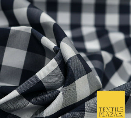 High Quality Ink Navy Blue Gingham Check TAFFETA SILK Fabric - Dress Craft 1528