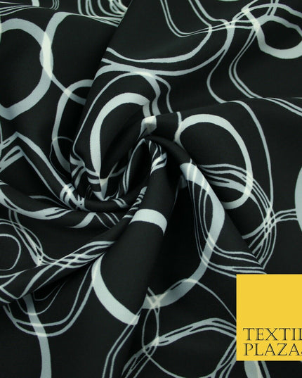 John Kaldor Abstract Retro Black Grey Oval Ring Polyester Dress Fabric 60" 2633
