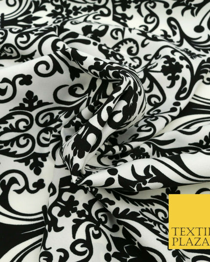Black & White Ornate Damask Swirl Tribal Bi-Stretch Fabric Uniform Skirts 1529