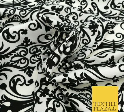 Black & White Ornate Damask Swirl Tribal Bi-Stretch Fabric Uniform Skirts 1529