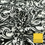 Black & White Ornate Damask Swirl Tribal Bi-Stretch Fabric Uniform Skirts 1529