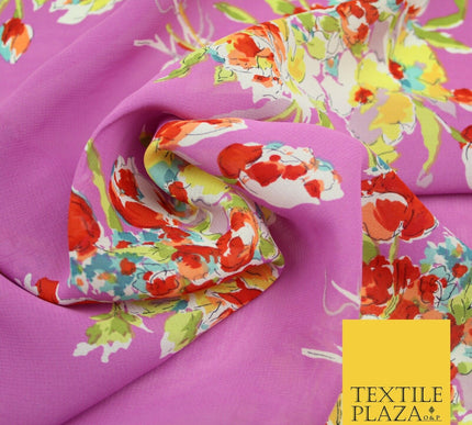 John Kaldor Pink Large Flower Bunch Fine Georgette Polyester Dress Fabric 2636