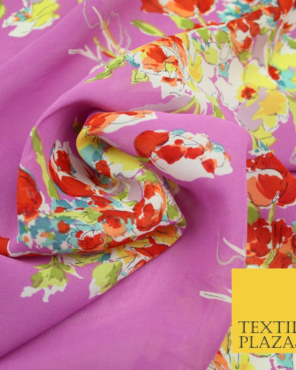 John Kaldor Pink Large Flower Bunch Fine Georgette Polyester Dress Fabric 2636
