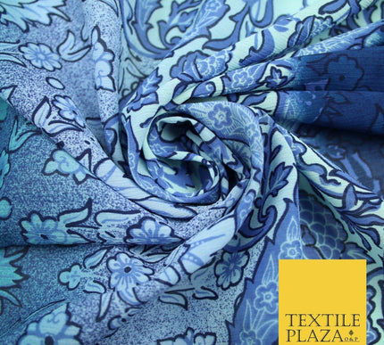 John Kaldor Blue Ombre Crinkle Shaded Panel Premium Georgette Dress Fabric 2632