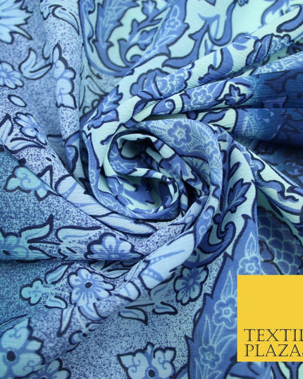 John Kaldor Blue Ombre Crinkle Shaded Panel Premium Georgette Dress Fabric 2632