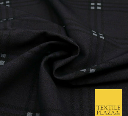 Dark Campbell Tartan Check Indigo Blue DENIM Fabric Skirts Jeans 59" Wide 1527