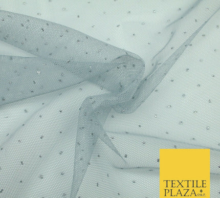 Silver Grey Reversible Metallic Glitter Dotted Net Fabric Dress Sparkle 1933