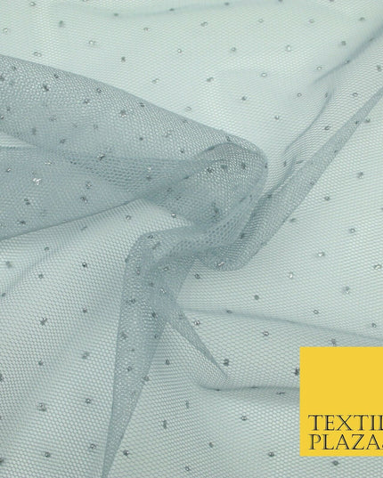 Silver Grey Reversible Metallic Glitter Dotted Net Fabric Dress Sparkle 1933