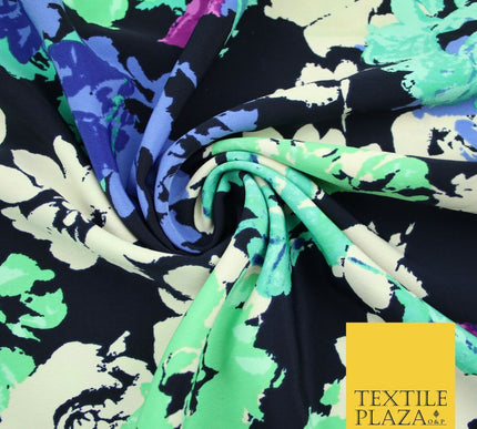 John Kaldor Black Abstract Floral Paint Effect Polyester Dress Fabric 60" 2634