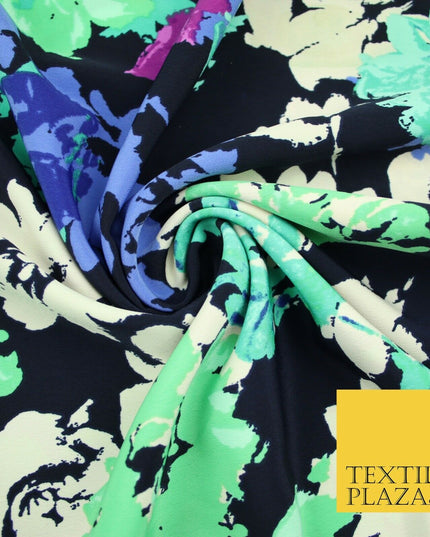 John Kaldor Black Abstract Floral Paint Effect Polyester Dress Fabric 60" 2634