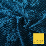 Teal Blue Floral Rose Embossed Waffle Textured Velvet Velour Dress Fabric 1904