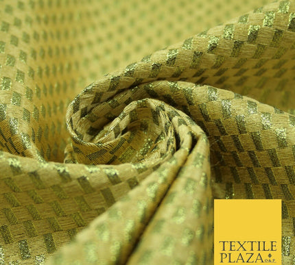 Gold Silver Geometric Check Metallic Foil Shiny LAME Banarsi Dress Fabric Disco