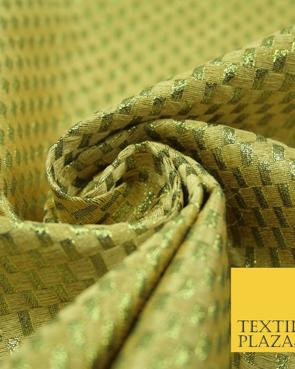 Gold Silver Geometric Check Metallic Foil Shiny LAME Banarsi Dress Fabric Disco