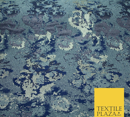 Navy Blue Pixel Beehive Snake Grid Metallic Brocade Jacquard Dress Fabric 2647